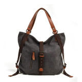Multi functional canvas shoulder bag, casual backpack, large capacity bucket bag