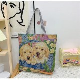 Retro Embroidered Cat and Dog One Shoulder Large Capacity Bag