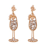 Vintage pearl rhinestone wine glass shaped earrings