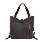 Multi functional canvas shoulder bag, casual backpack, large capacity bucket bag