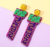 Fashion Carnival Rice Ball Earrings Beaded Mask Letter MARDI GRAS Earrings
