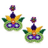 Fashion Carnival Rice Ball Earrings Beaded Mask Letter MARDI GRAS Earrings