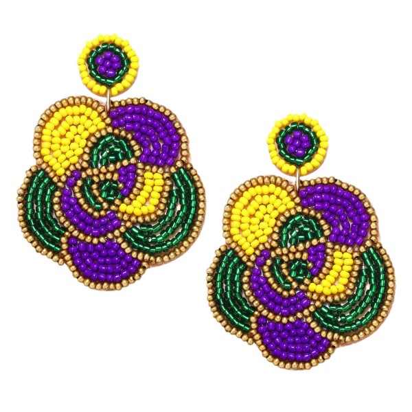 Fashion Carnival Rice Ball Earrings Beaded Mask Letter MARDI GRAS Earrings