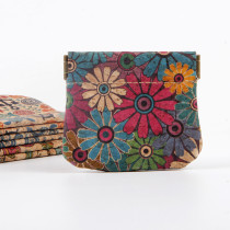 Cork environmentally friendly material with ethnic style characteristics, small and exquisite zero wallet, high-definition digital printed square pattern zero wallet