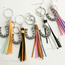 Bohemian horseshoe ornament Western denim keychain