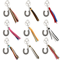 Bohemian horseshoe ornament Western denim keychain