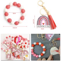 Valentine's Day Gift Love Bracelet, Wooden Bead Bracelet, Keychain