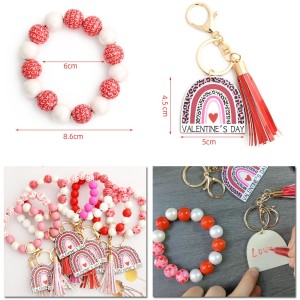 Valentine's Day Gift Love Bracelet, Wooden Bead Bracelet, Keychain