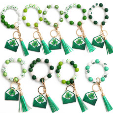 St. Patrick's Festival Jewelry Clover Pendant Irish Festival Bracelet Wooden Bead Keychain