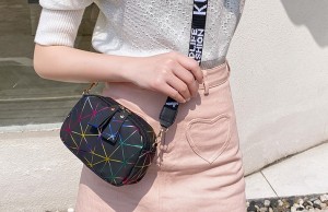 Printed wide shoulder strap small bag PU crossbody bag