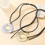 Alloy circular metal pendant, extra long, extendable and adjustable necklace