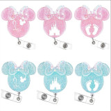 Mickey Head Bow Medical Care Acrylic Gold Onion Sparkling Powder Easy Pulling Buckle Stretching, Rotating, Easy Pulling ID Buckle Stretching