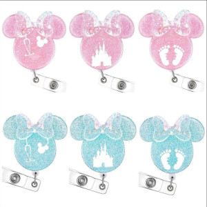 Mickey Head Bow Medical Care Acrylic Gold Onion Sparkling Powder Easy Pulling Buckle Stretching, Rotating, Easy Pulling ID Buckle Stretching