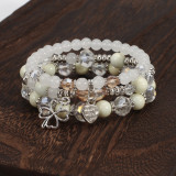 Bohemian Leaf Love Clover Lucky Pendant Multi layered Glass Bead Bracelet