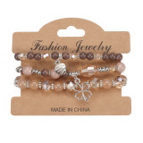 Bohemian Leaf Love Clover Lucky Pendant Multi layered Glass Bead Bracelet