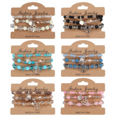 Bohemian Leaf Love Clover Lucky Pendant Multi layered Glass Bead Bracelet