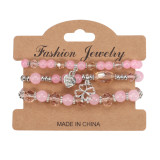 Bohemian Leaf Love Clover Lucky Pendant Multi layered Glass Bead Bracelet