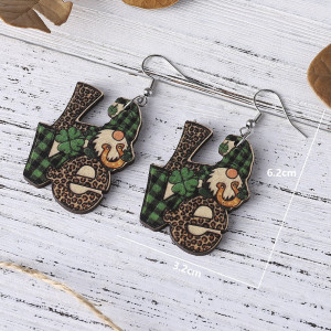 St. Patrick's Day Leopard LOVE Clover Dwarf Earrings Valentine's Day Irish Green Double sided Wooden Earrings