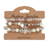 Bohemian Leaf Love Clover Lucky Pendant Multi layered Glass Bead Bracelet