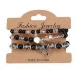 Bohemian Leaf Love Clover Lucky Pendant Multi layered Glass Bead Bracelet