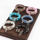 Bohemian Leaf Love Clover Lucky Pendant Multi layered Glass Bead Bracelet