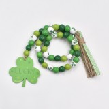 LUCKY Beaded Saint Patrick's Day Colored Wooden Beads, Hemp Rope Tassels Decoration