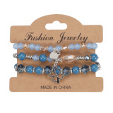 Bohemian Leaf Love Clover Lucky Pendant Multi layered Glass Bead Bracelet