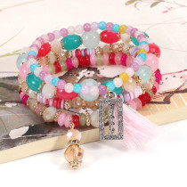 Bohemian HAPPY Tassel Crystal Pendant Multi layered Bracelet
