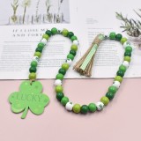 LUCKY Beaded Saint Patrick's Day Colored Wooden Beads, Hemp Rope Tassels Decoration
