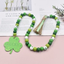 LUCKY Beaded Saint Patrick's Day Colored Wooden Beads, Hemp Rope Tassels Decoration