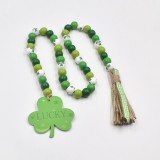 LUCKY Beaded Saint Patrick's Day Colored Wooden Beads, Hemp Rope Tassels Decoration