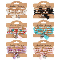 Bohemian HAPPY Tassel Crystal Pendant Multi layered Bracelet