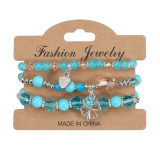 Bohemian Leaf Love Clover Lucky Pendant Multi layered Glass Bead Bracelet