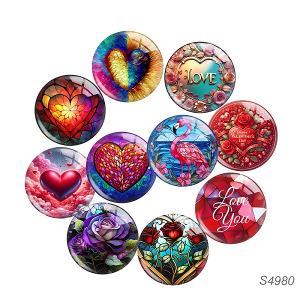20MM love  Valentine's Day pattern  Print glass snap button charms
