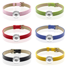 New bracelet 8mm PU snake pattern wrist strap fit 18mm snap button jewelry