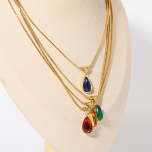 12 Birthstone Necklace Stainless Steel Necklace Crystal Pendant Necklace