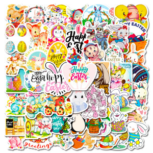 50 Easter stickers decorating Easter bunny egg windows with cartoon waterproof stickers