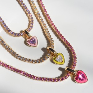 Stainless steel love colored zircon necklace