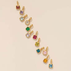 Stainless steel colored 12 birthstone square zircon pendant
