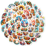 50 Easter stickers decorating Easter bunny egg windows with cartoon waterproof stickers