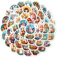 50 Easter stickers decorating Easter bunny egg windows with cartoon waterproof stickers