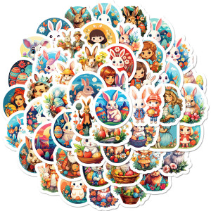 50 Easter stickers decorating Easter bunny egg windows with cartoon waterproof stickers