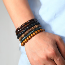 19CM handmade beaded bracelet with retro style, multi-layer elastic thread, wooden bead coconut shell bracelet