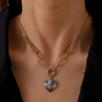 Stainless steel painted glass love pendant design with a patchwork necklace