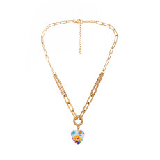 Stainless steel painted glass love pendant design with a patchwork necklace