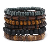 19CM handmade beaded bracelet with retro style, multi-layer elastic thread, wooden bead coconut shell bracelet