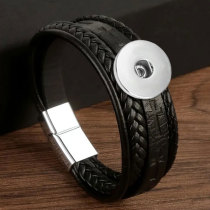 Retro PU leather magnetic buckle creative cross print bracelet fit 18mm snap button jewelry