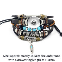 Alloy boat anchor cowhide bracelet, fashionable turquoise beaded multi-layer woven bracelet fit 18mm snap button jewelry
