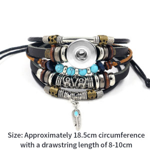 Alloy boat anchor cowhide bracelet, fashionable turquoise beaded multi-layer woven bracelet fit 18mm snap button jewelry