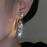 Grey Pearl Leaf Tassel Earrings
